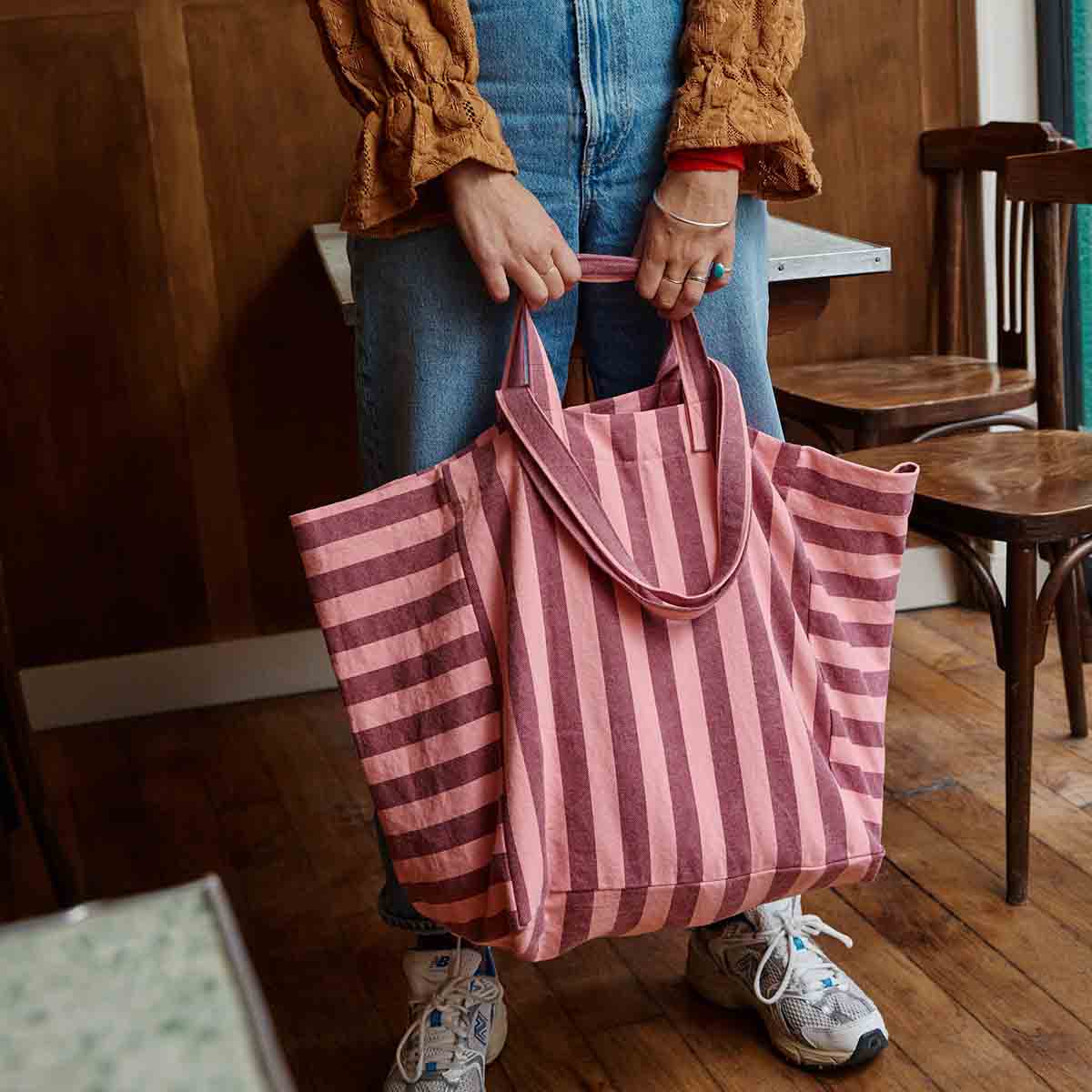 Tote Bag, Elisa - Bordeaux Stripes