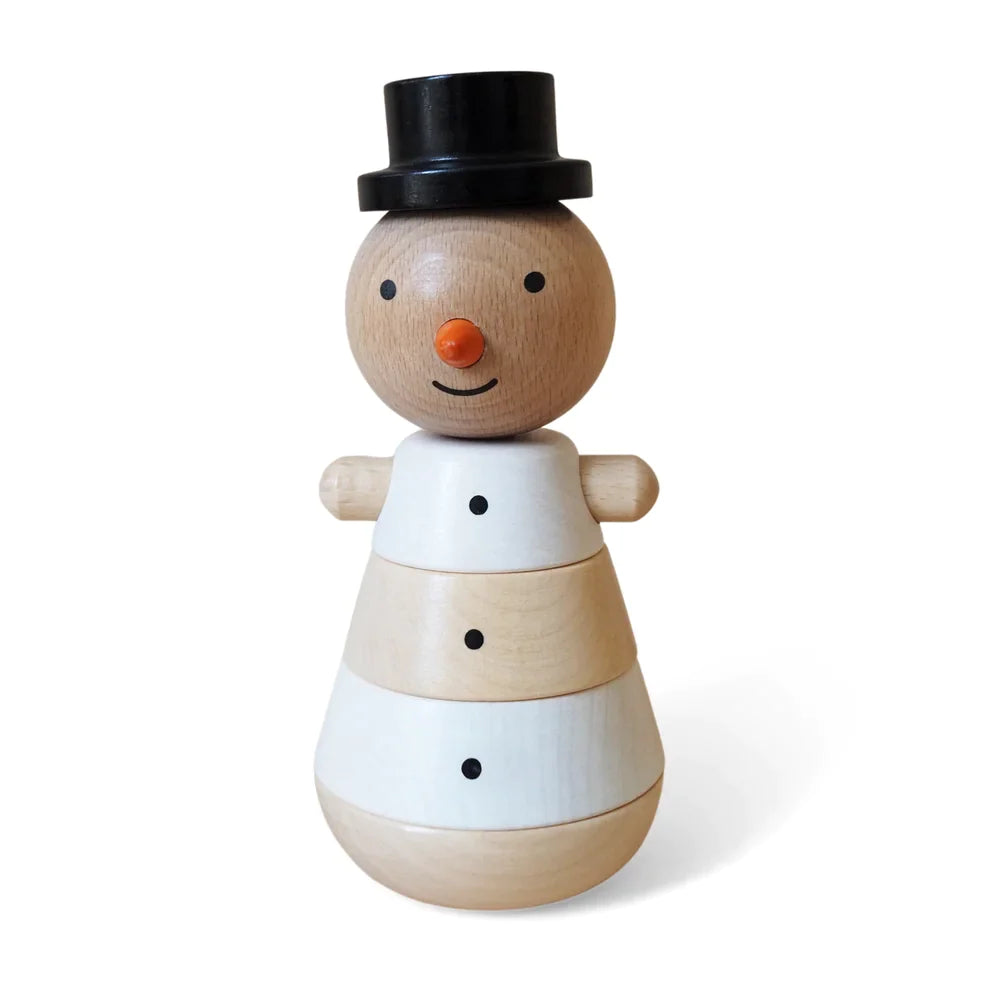 Stackable wooden tower, Snowman BRIKI VROOM VROOM - Little Pépites