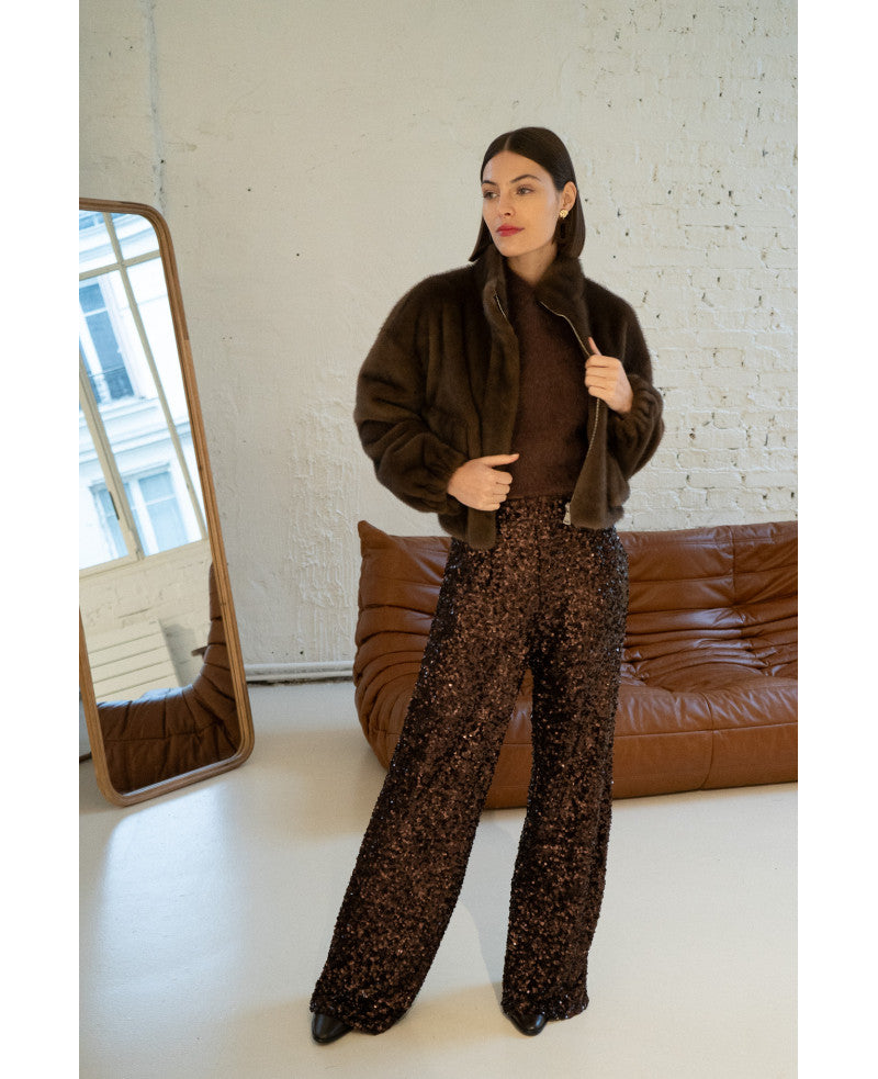 Pantalon John - Pailettes Bronze